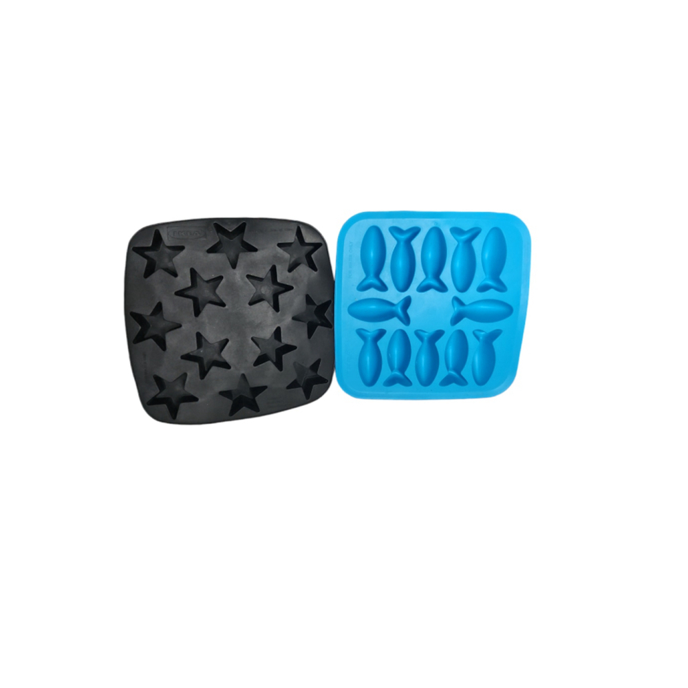 IKEA Silicon Candy Mold/ Ice Cube Tray, Blue Fish & Black Stars, 2 Pack